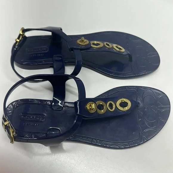 Coach Phila Jelly Flat Thong Sandal Shoes Flip Flops Turn Lock Navy Blue Size 6 - Picture 3 of 10